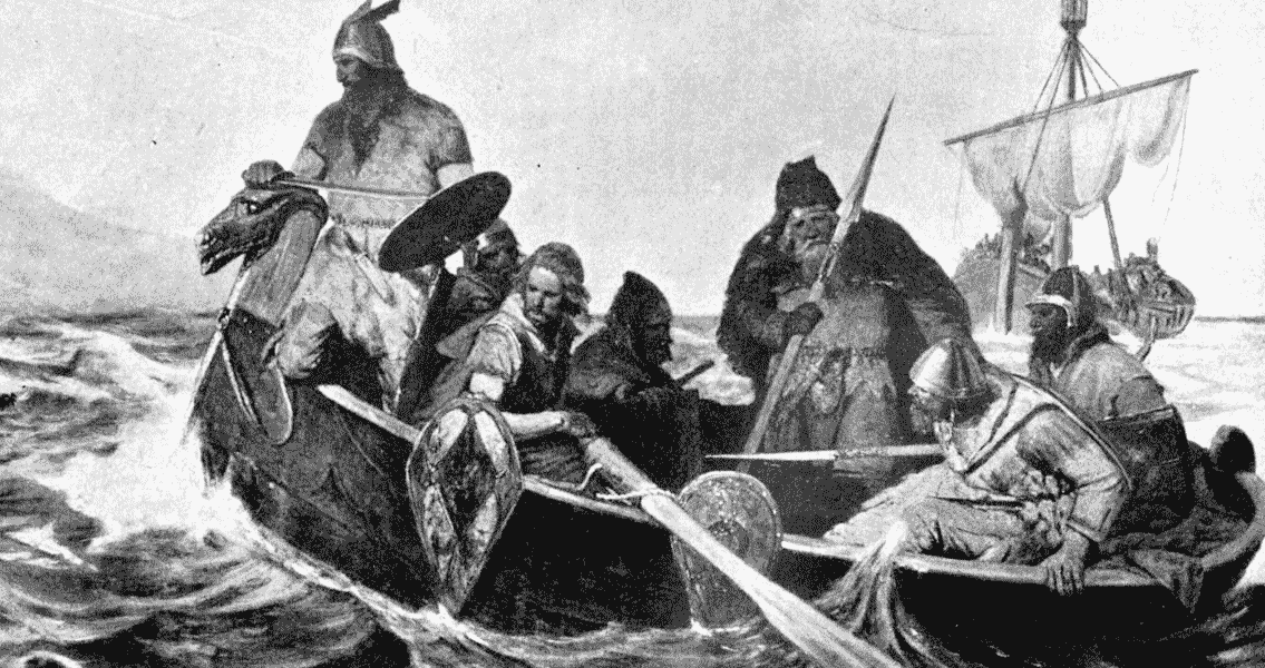 Vikings in a ship