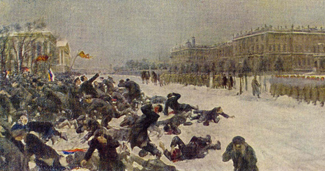 Bloody Sunday, Shooting workers near the Winter Palace, painting by Ivan Vladimiri 1