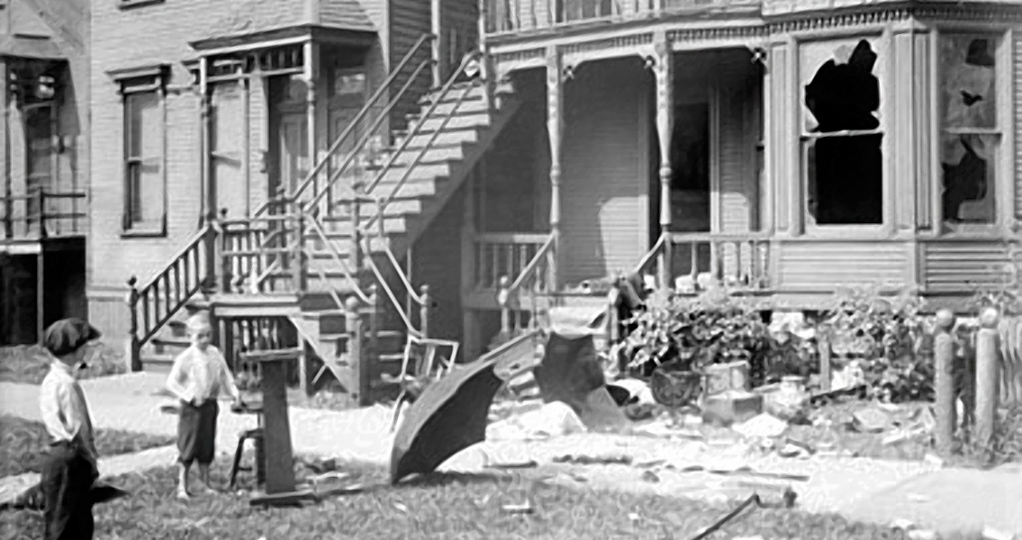 Chicago Race Riot, House with Broken windows and debris in front yard. (2)