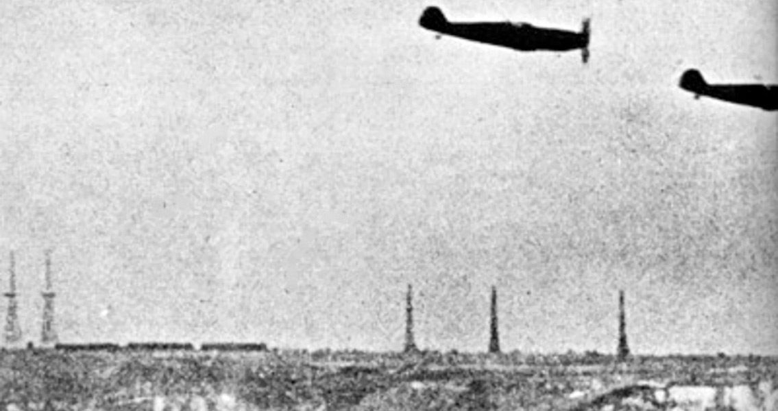 German Me 109s pass a British Radar station