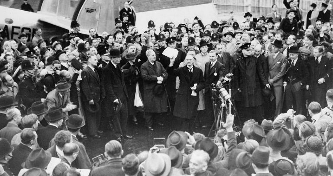 Neville Chamberlain at Heston Aerodrome 1938 (2)