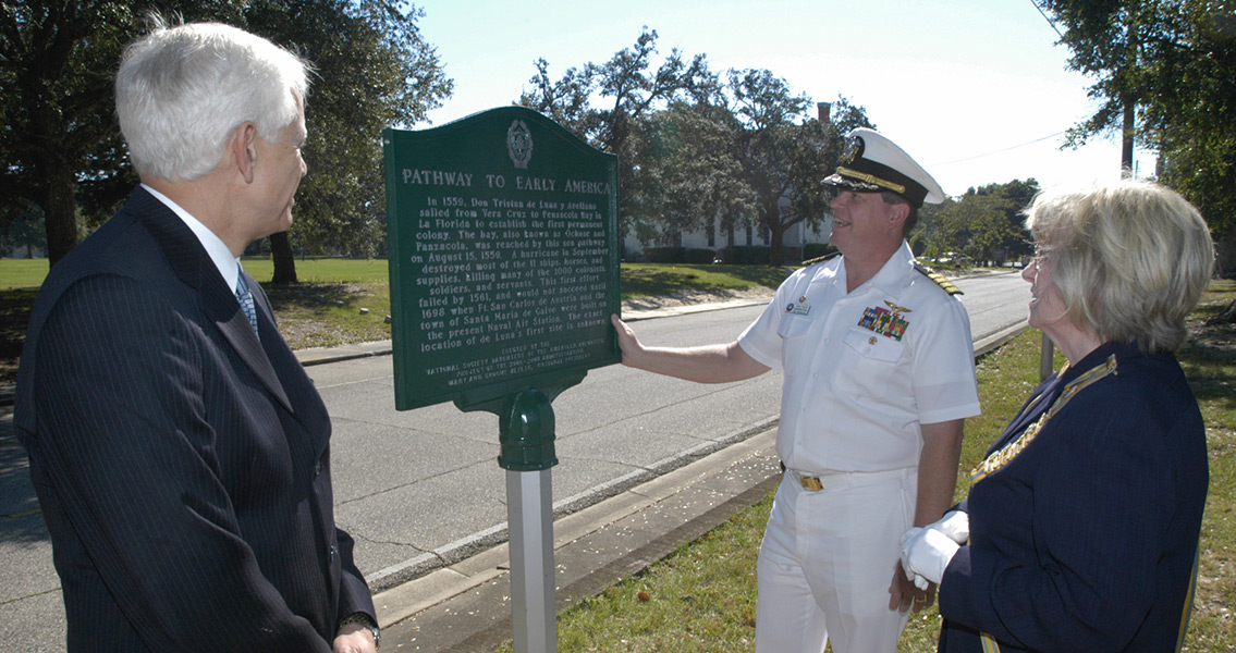 A ceremony dedicates the sign for luna colony