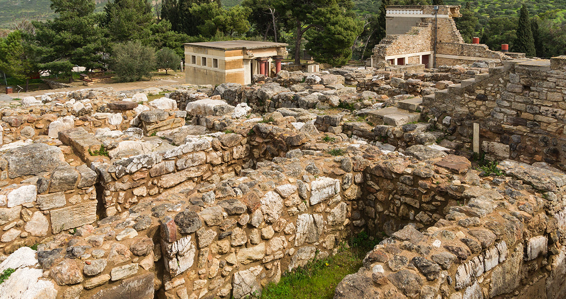 Palace of Knossos, Crete, Greece, overall view.