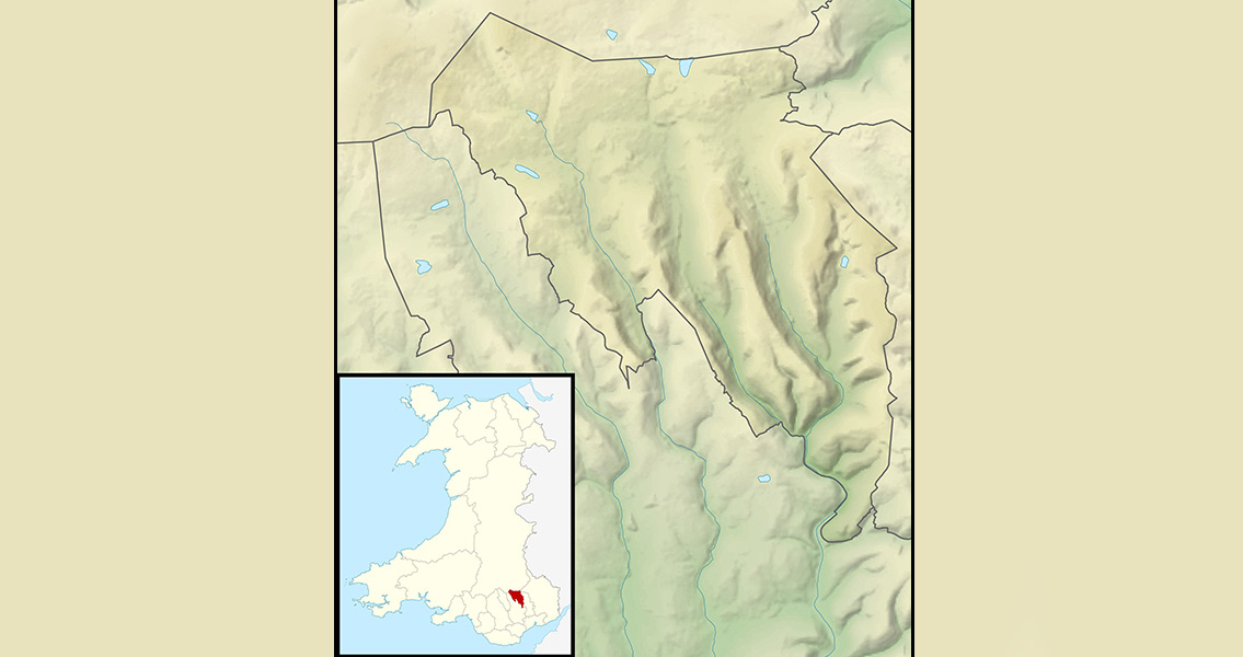 Relief map of Blaenau Gwent, UK.